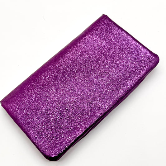Porte-monnaie en cuir véritable irisé violet