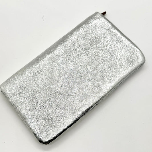 Porte-monnaie en cuir véritable irisé argenté