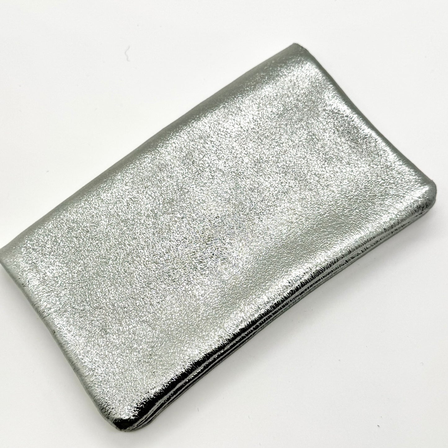 Porte-monnaie en cuir véritable irisé argenté foncé