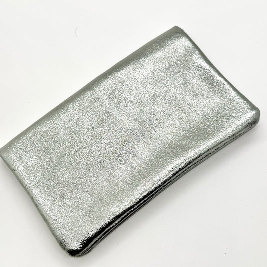 Porte-monnaie en cuir véritable irisé argenté foncé