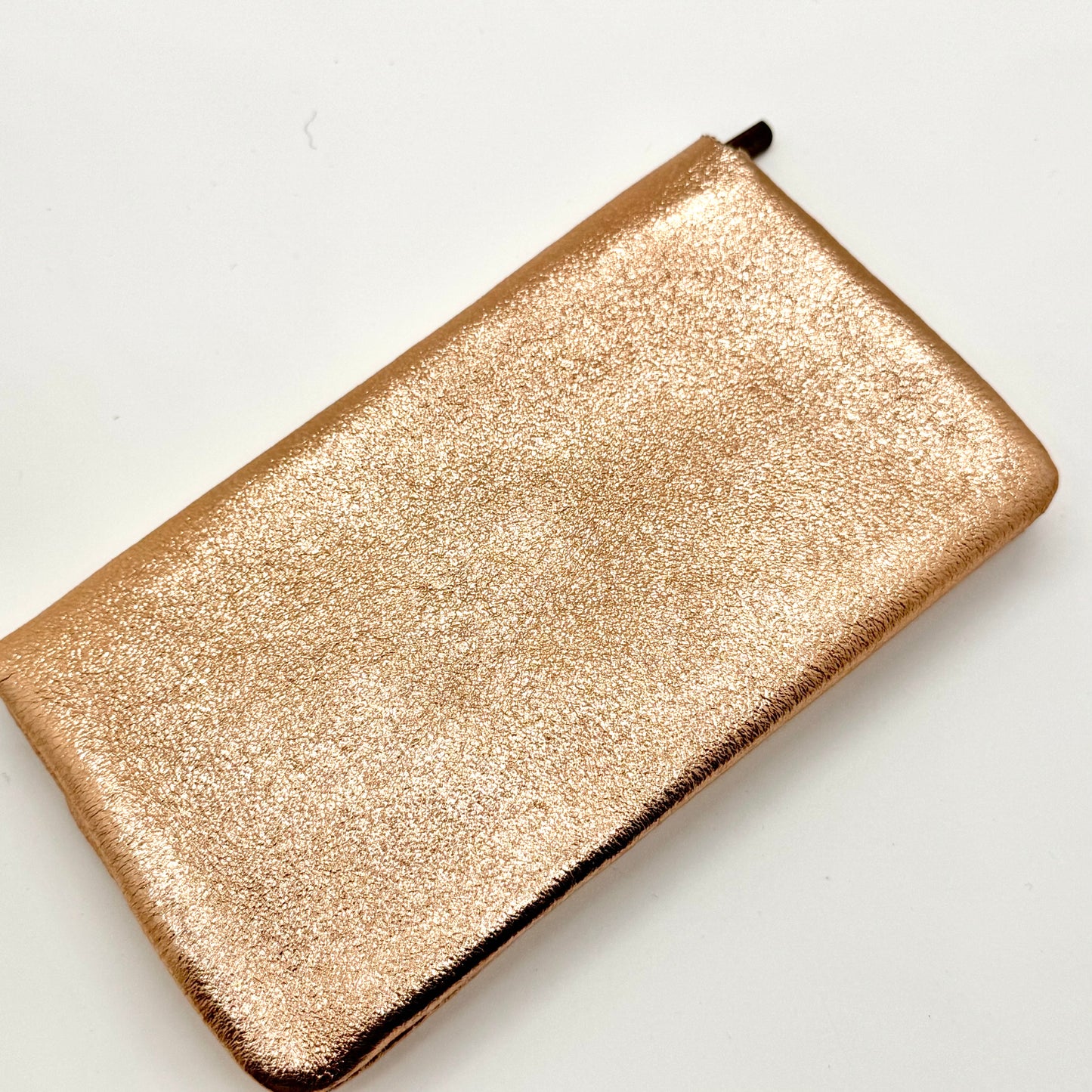 Porte-monnaie en cuir véritable irisé rose gold