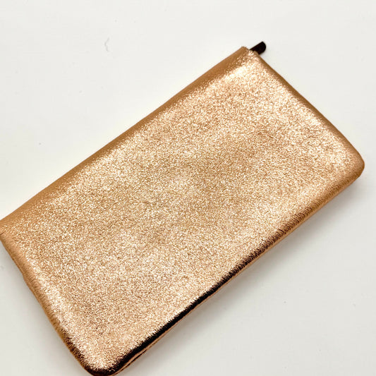 Porte-monnaie en cuir véritable irisé rose gold