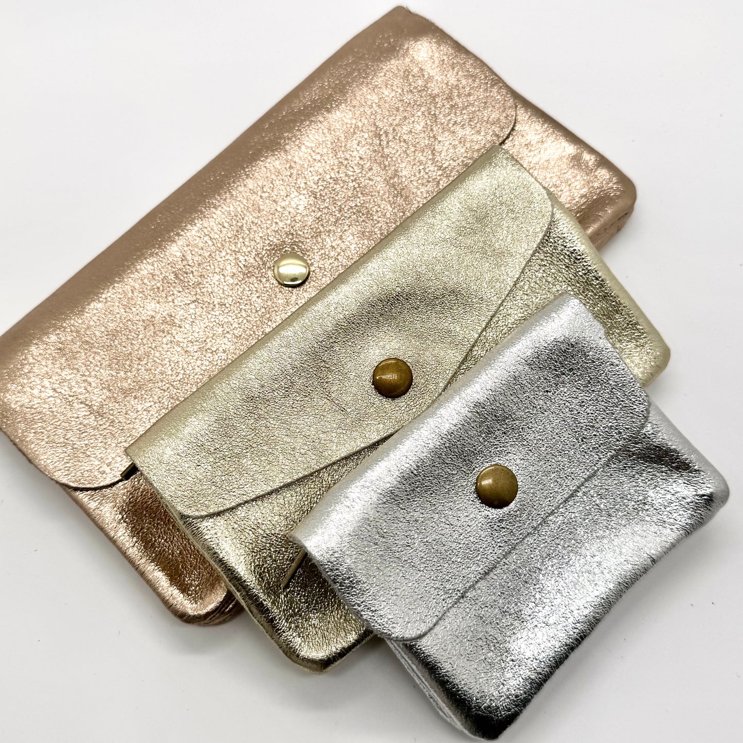 Porte-monnaie XL en cuir véritable irisé champagne