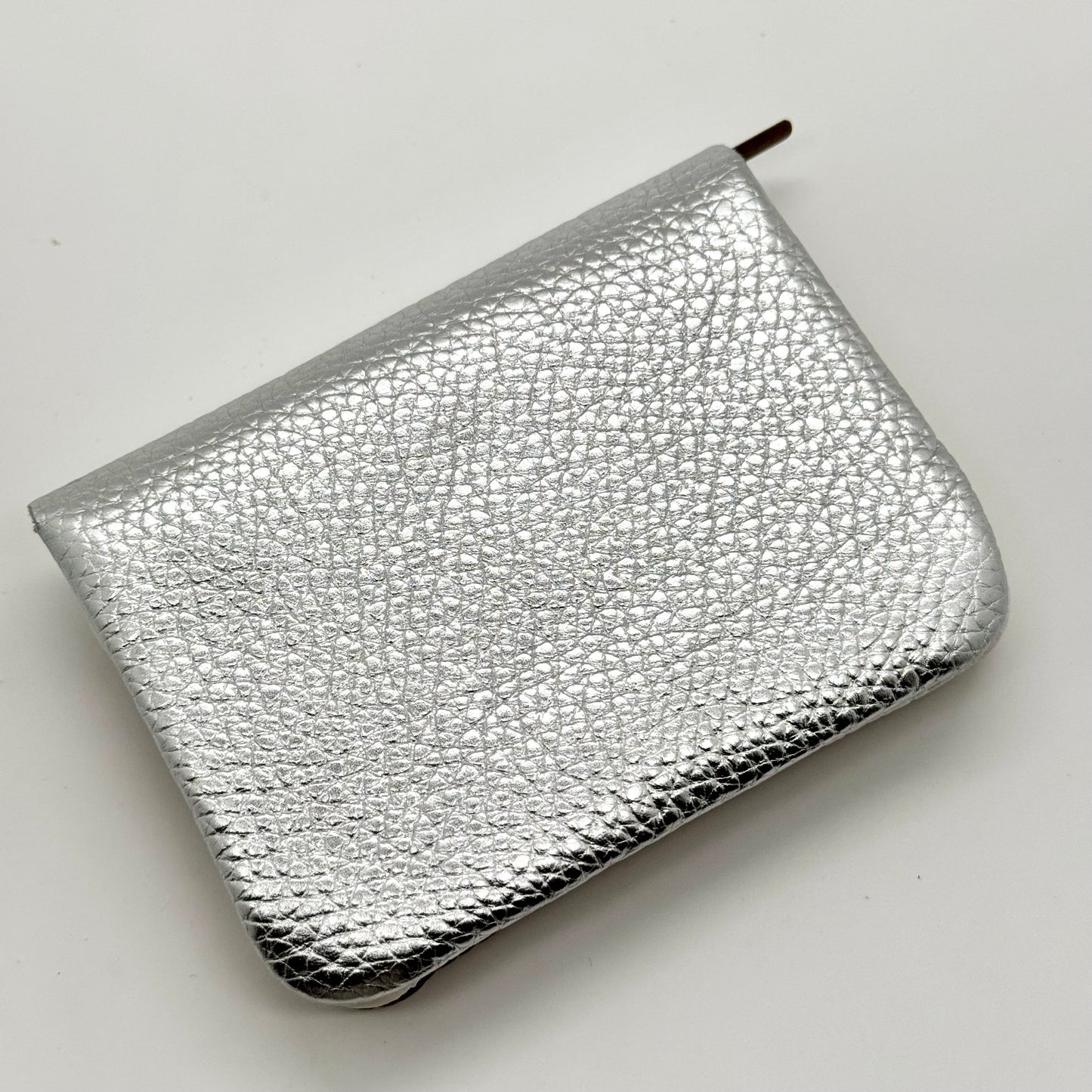 Porte-monnaie en cuir véritable irisé caramel-argenté