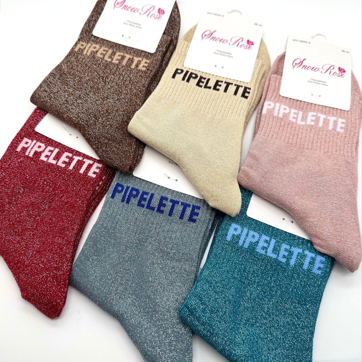 Chaussettes à Paillettes à Message " Pipelette "