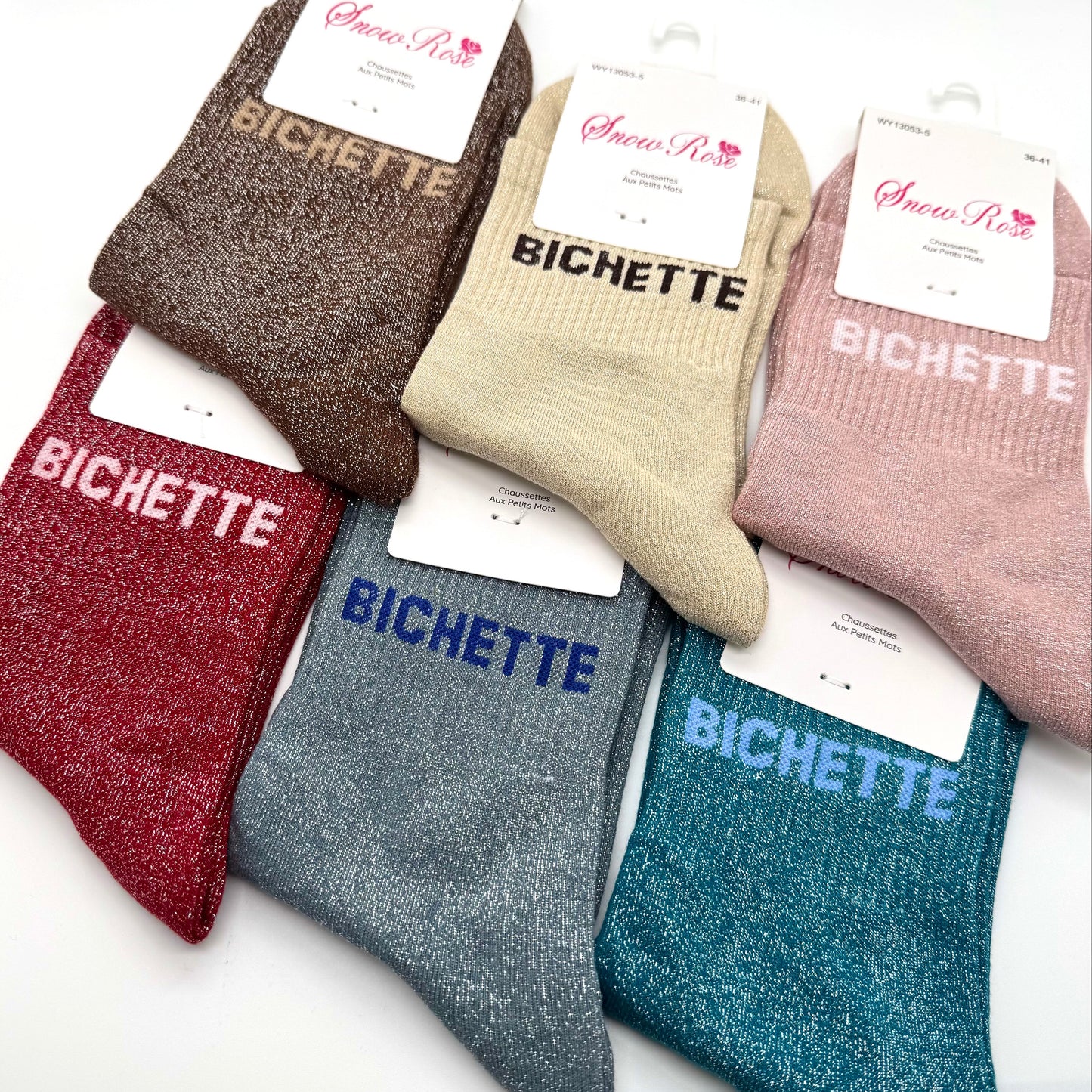 Chaussettes à Paillettes à Message " Bichette "