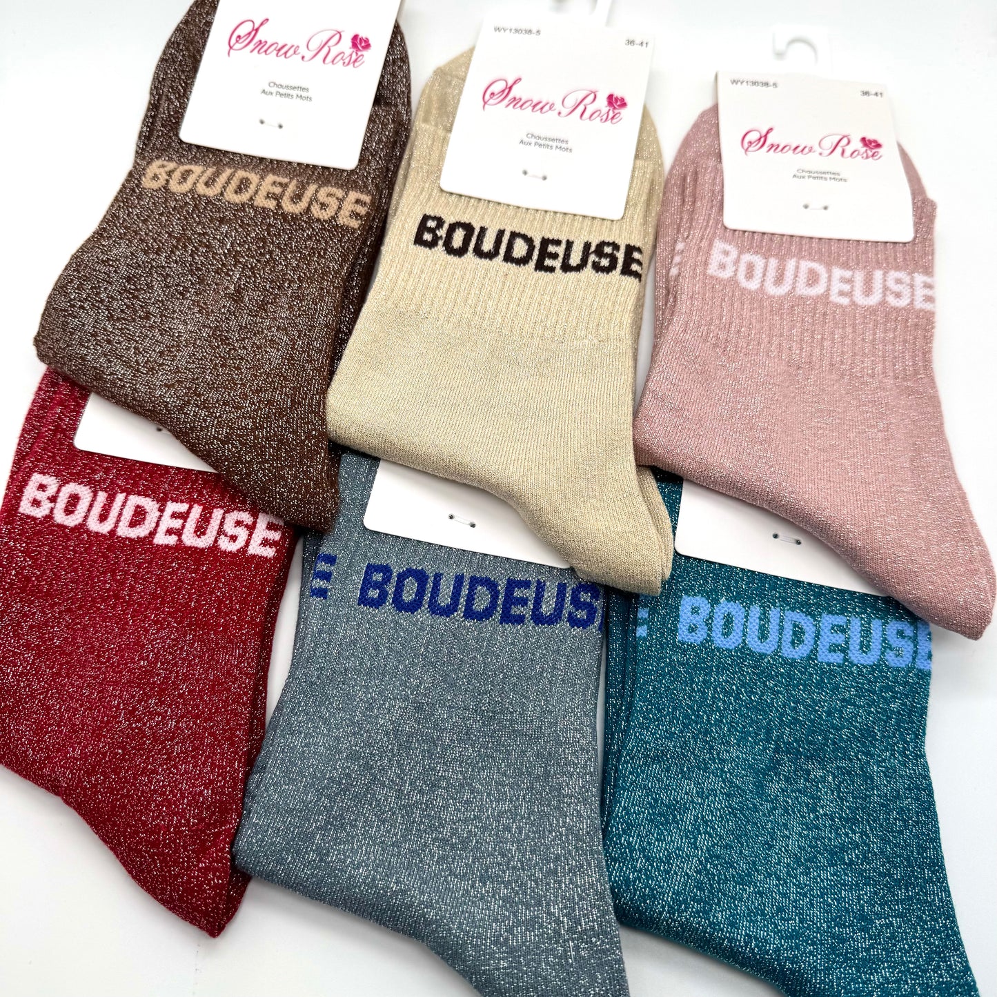 Chaussettes à Paillettes à Message " Boudeuse "