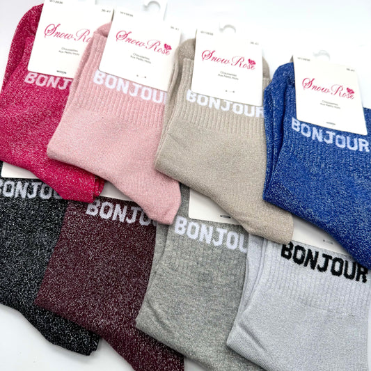 Chaussettes à Paillettes à Message " Bonjour "