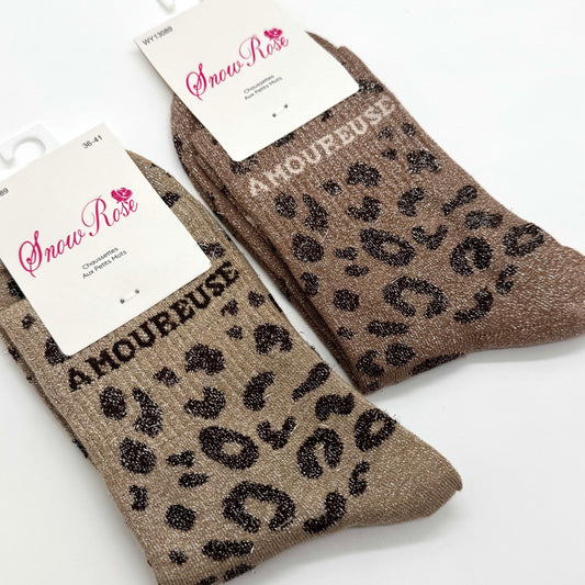 Chaussettes à Paillettes à Message Léopard " Amoureuse "