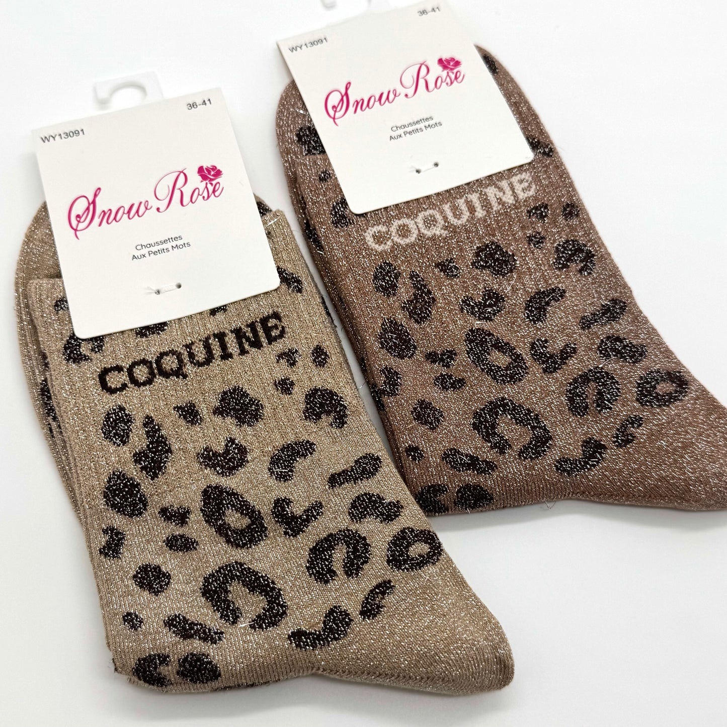Chaussettes à Paillettes à Message Léopard " Coquine "