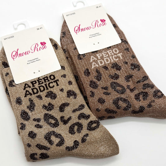 Chaussettes à Paillettes à Message Léopard " Apéro Addict "