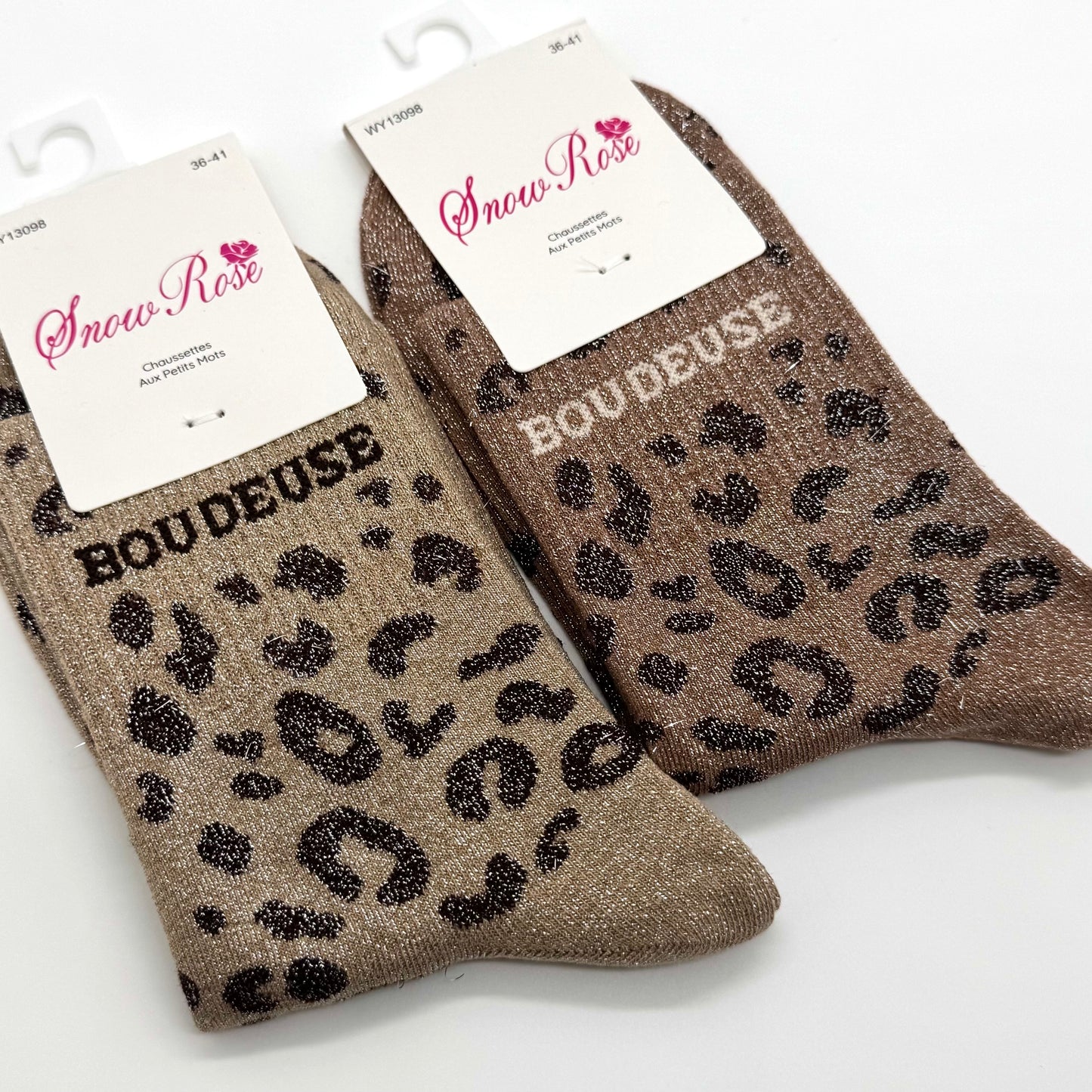 Chaussettes à Paillettes à Message Léopard " Boudeuse "