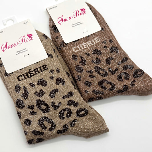 Chaussettes à Paillettes à Message Léopard " Chérie "