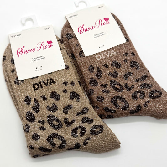 Chaussettes à Paillettes à Message Léopard " Diva "