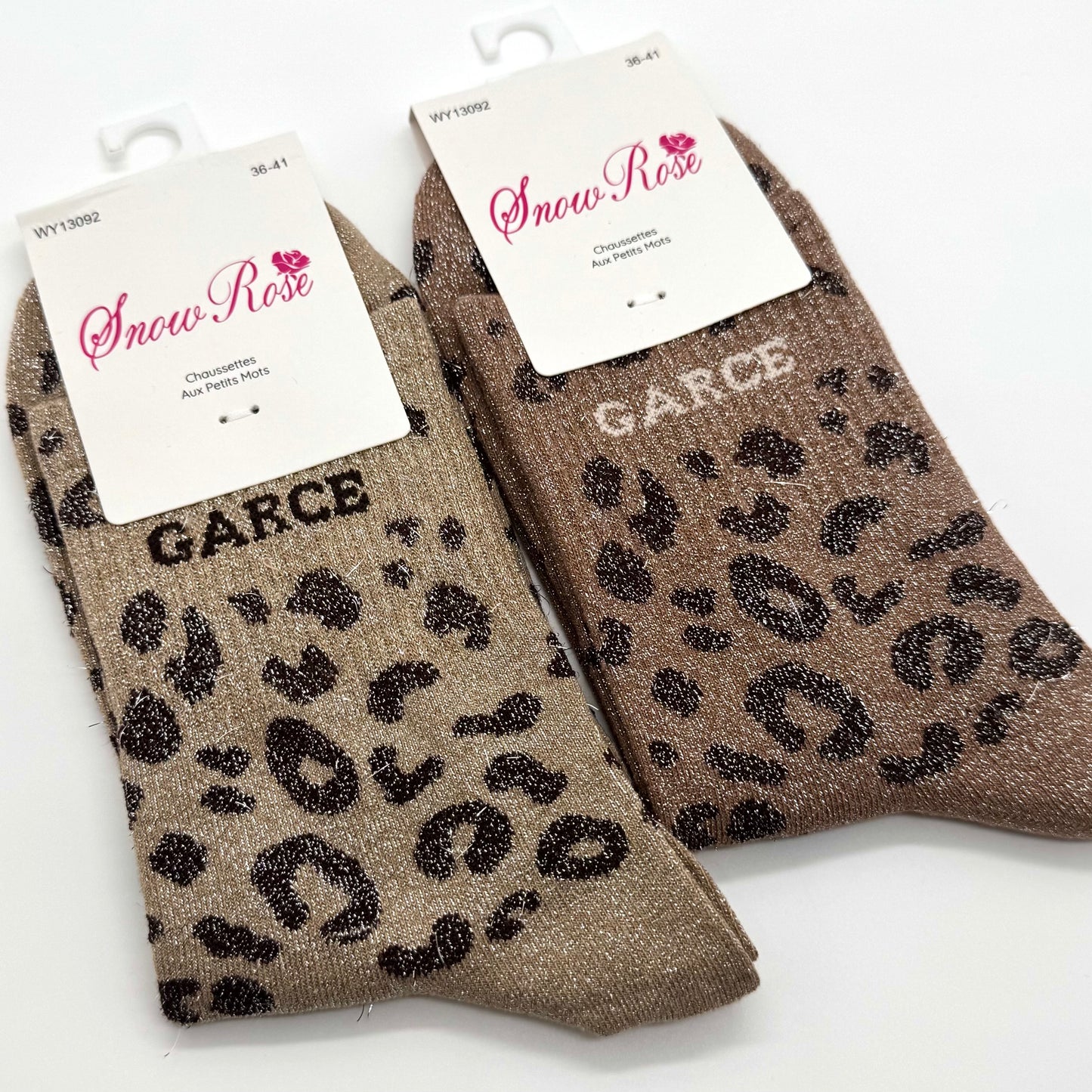 Chaussettes à Paillettes à Message Léopard " Garce "