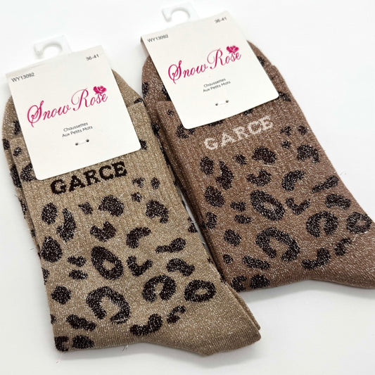 Chaussettes à Paillettes à Message Léopard " Garce "