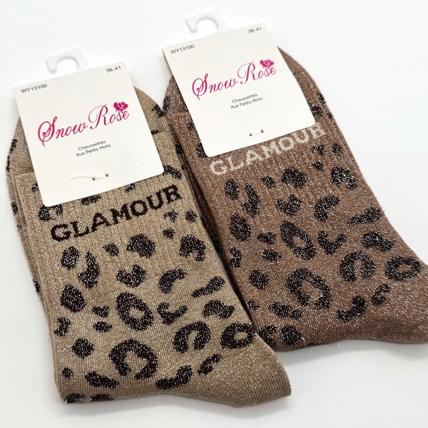 Chaussettes à Paillettes à Message Léopard " Glamour "