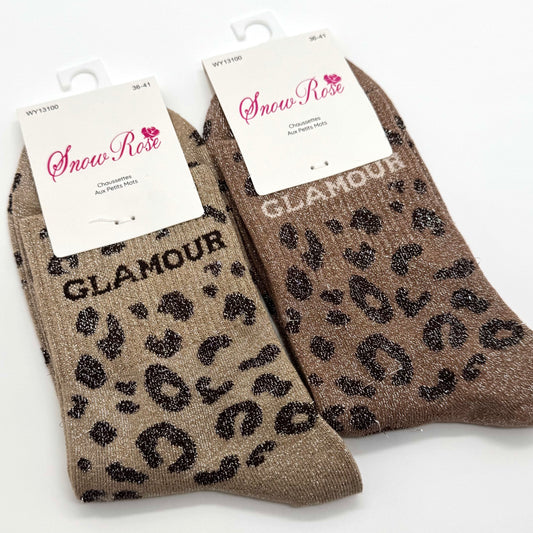 Chaussettes à Paillettes à Message Léopard " Glamour "