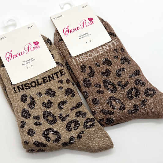 Chaussettes à Paillettes à Message Léopard " Insolente "