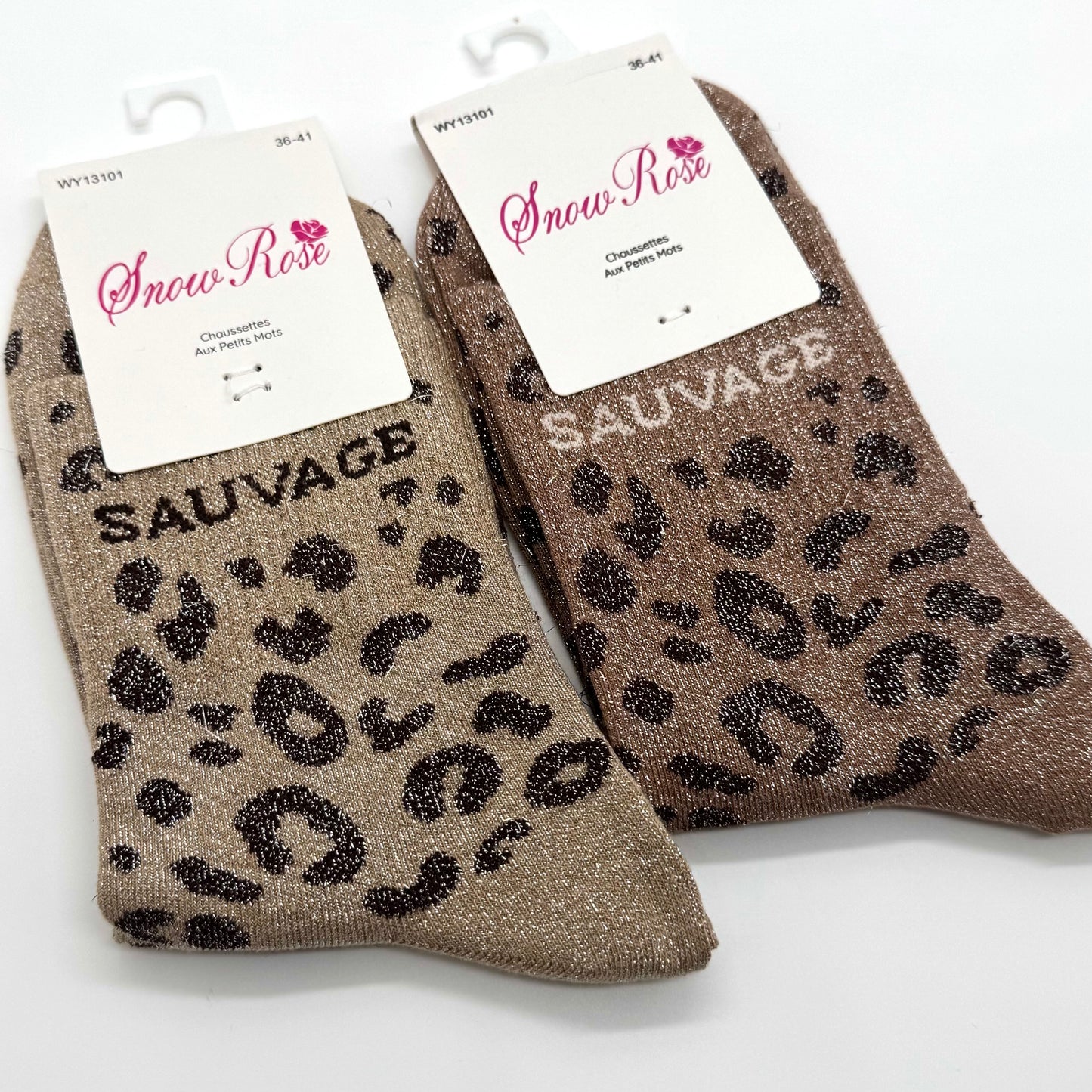 Chaussettes à Paillettes à Message Léopard " Sauvage "