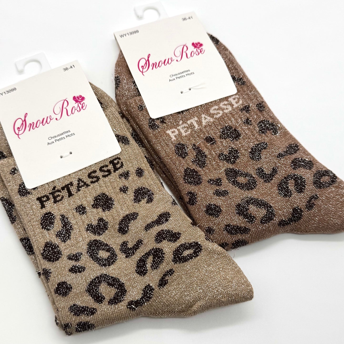 Chaussettes à Paillettes à Message Léopard " Pétasse "