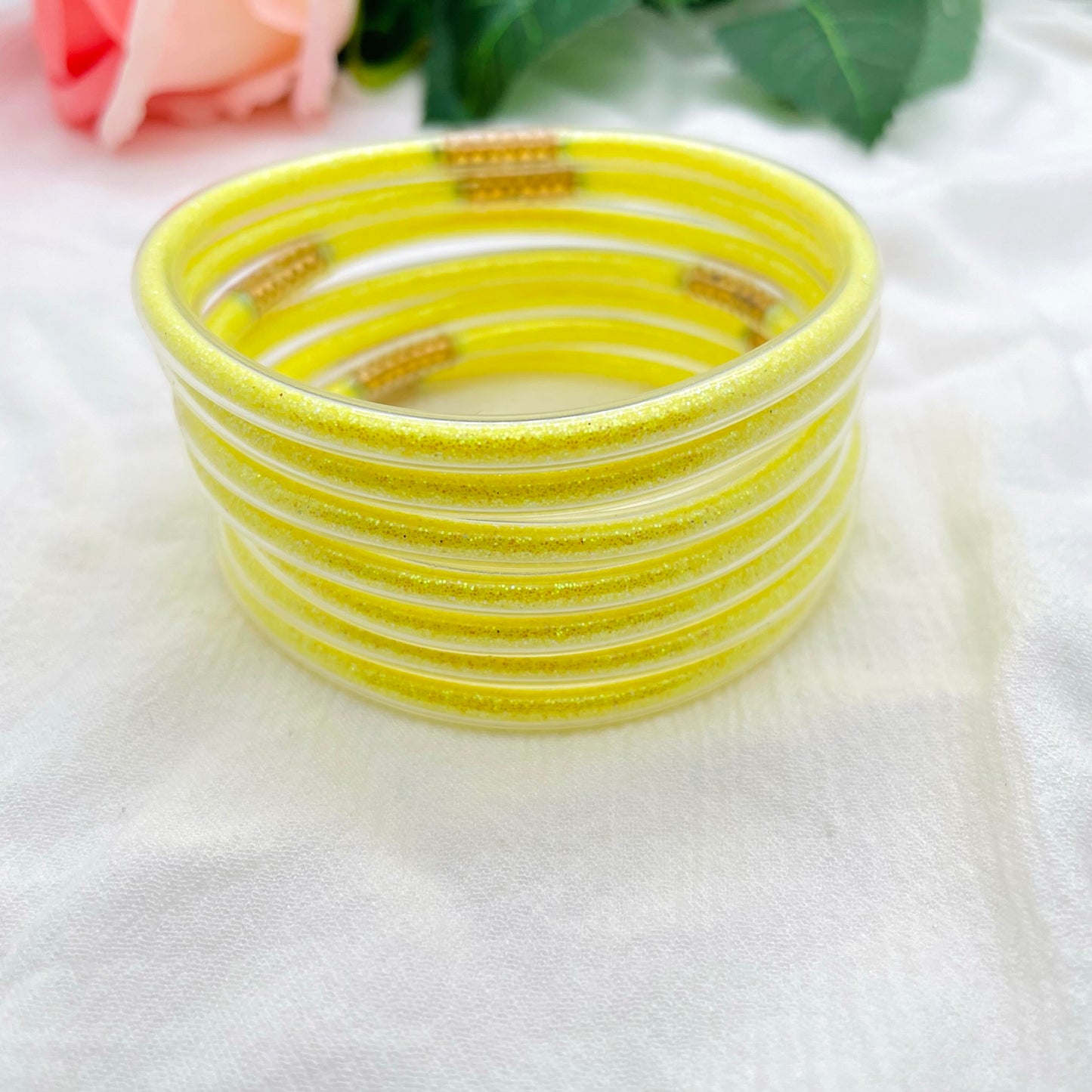 Jonc Bouddhiste Paillettes jaune