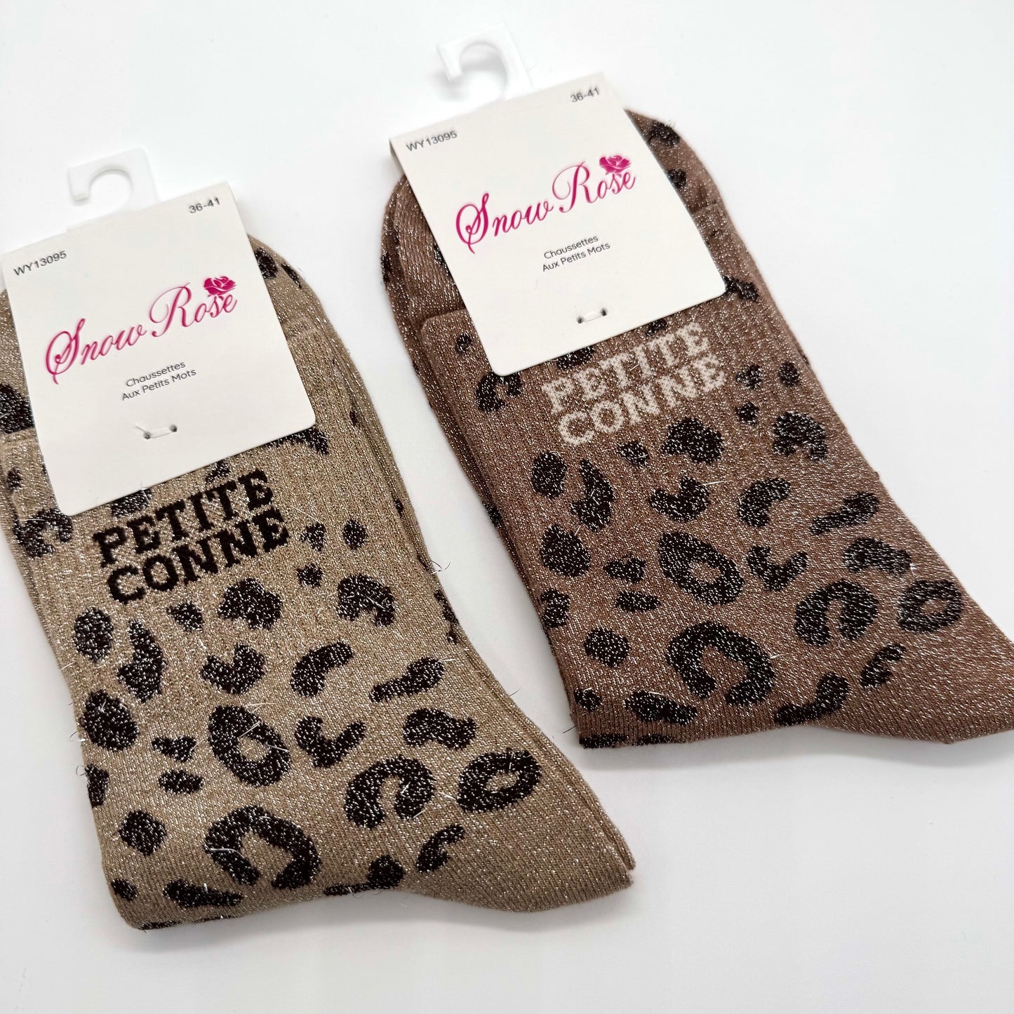 Chaussettes à Paillettes à Message Léopard " Petite Conne "