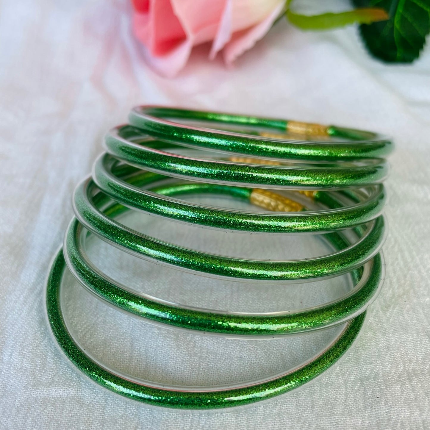 Jonc Bouddhiste Paillettes vert foncé