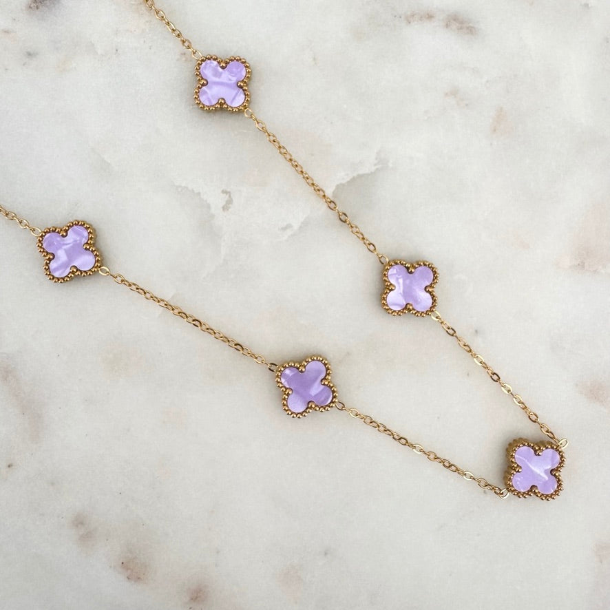 Collier Trèfle Maelya mauve