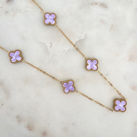 Collier Trèfle Maelya mauve