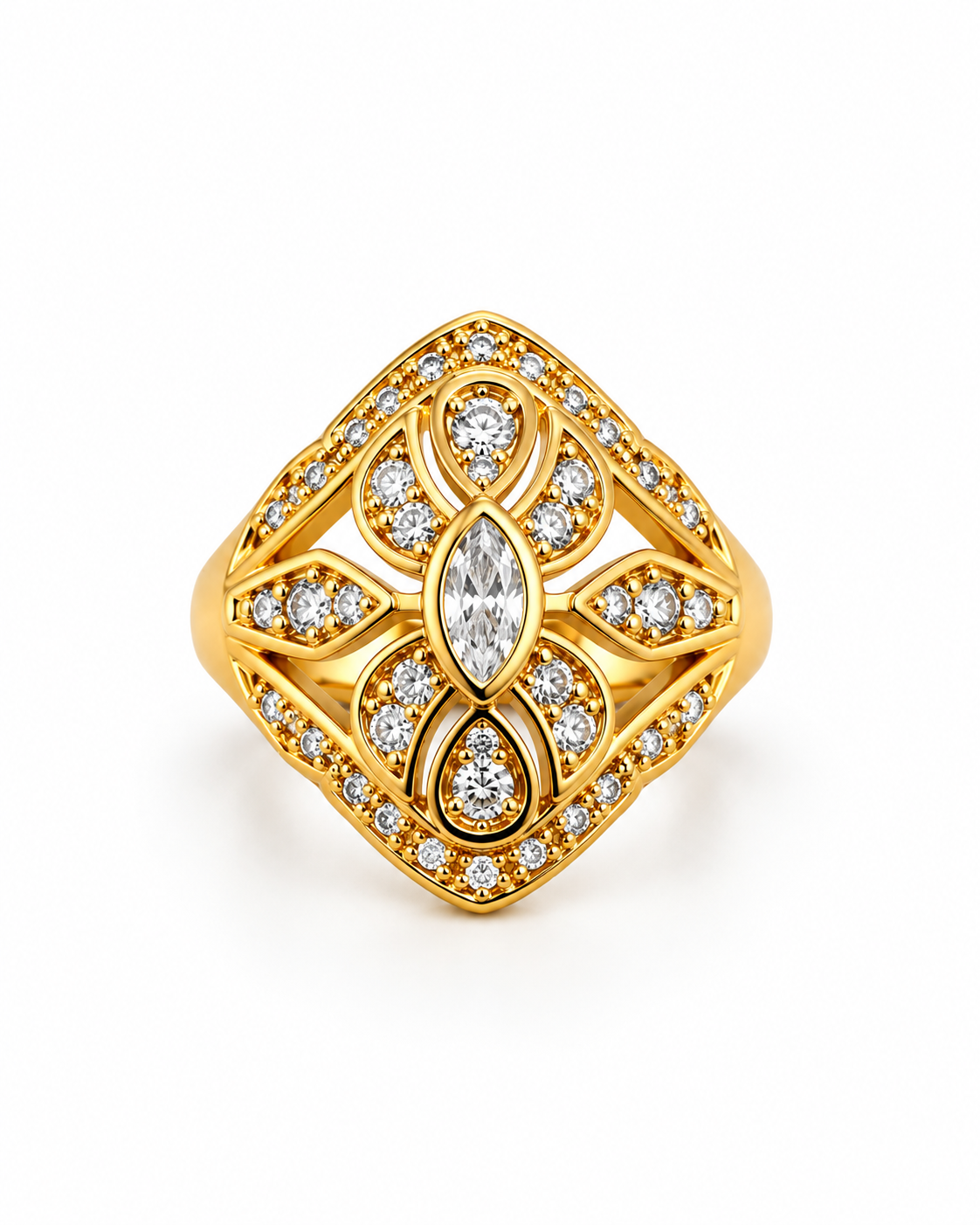 Bague dorée fleur zirconiums