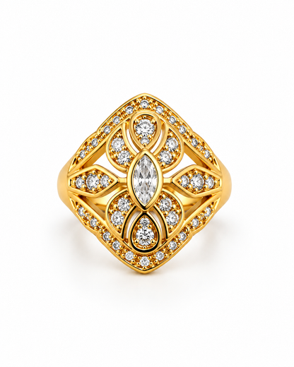 Bague dorée fleur zirconiums