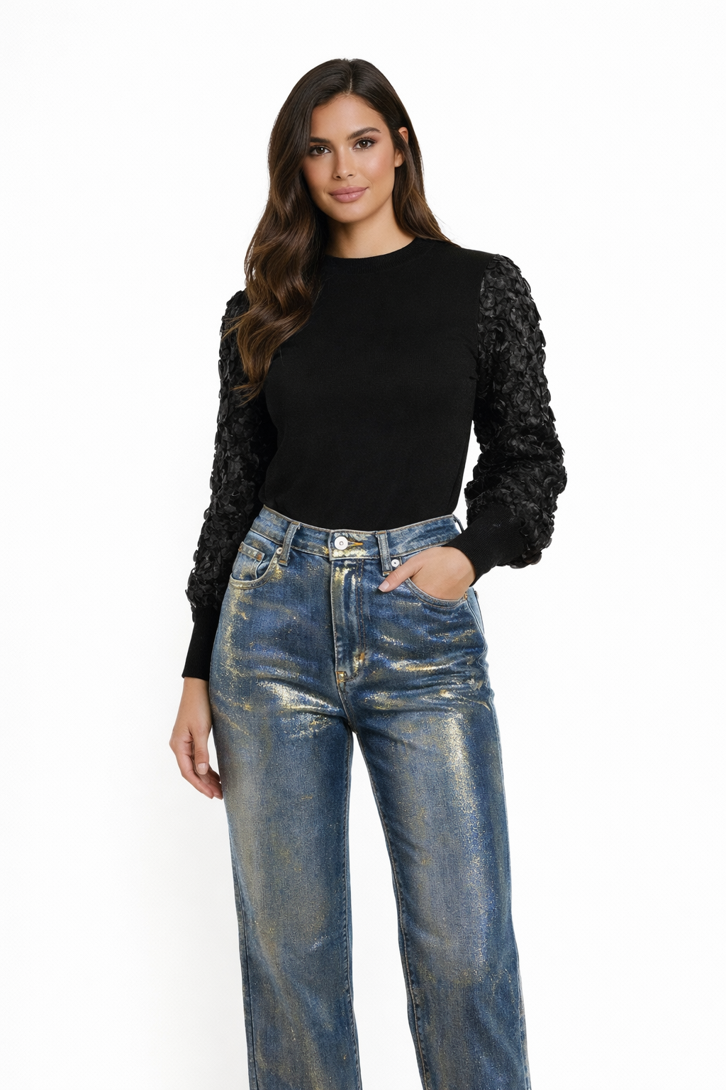 Pull manches motif floral