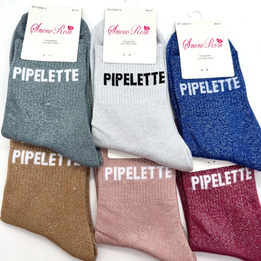 Chaussettes à Paillettes à Message " Pipelette "
