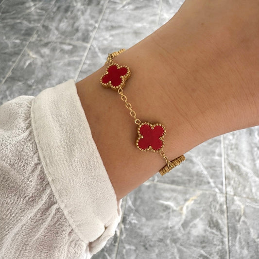 Bracelet Trèfle Maelya rouge coquelicot