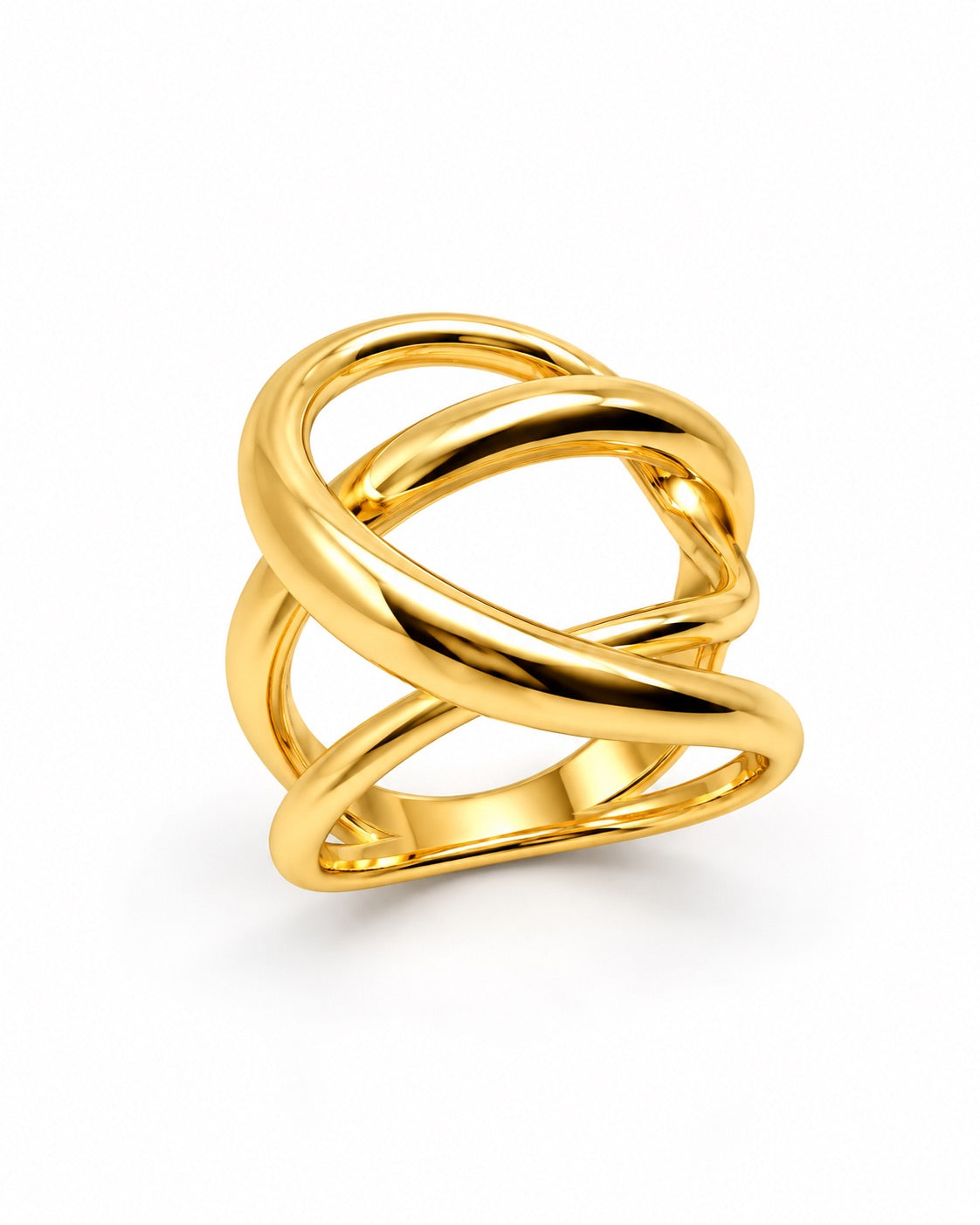 Bague dorée entrelacée à anneaux ovales