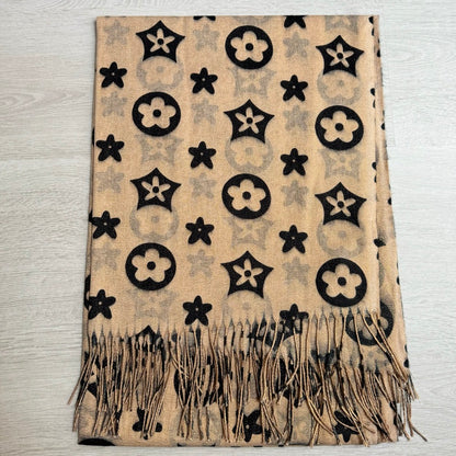 Écharpe imprimé fleur pailleté beige