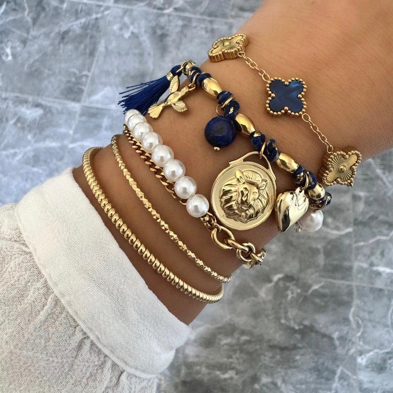 Bracelet Trèfle Maelya / Corelle bleu doré