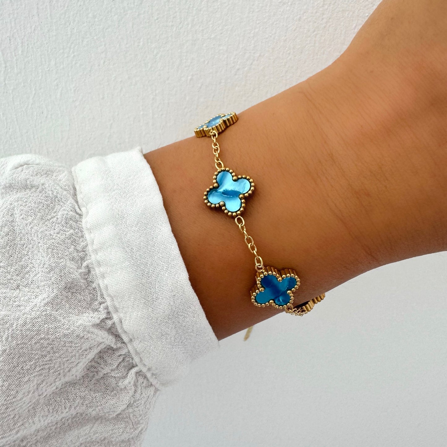Bracelet Trèfle Maelya turquoise doré