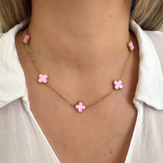 Collier Trèfle Maelya rose