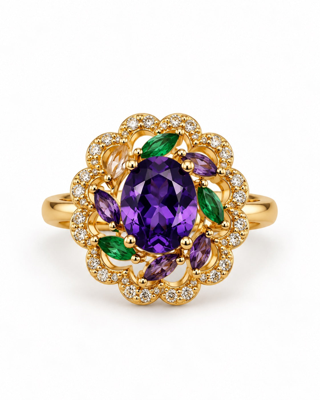 Bague dorée fleur zirconiums