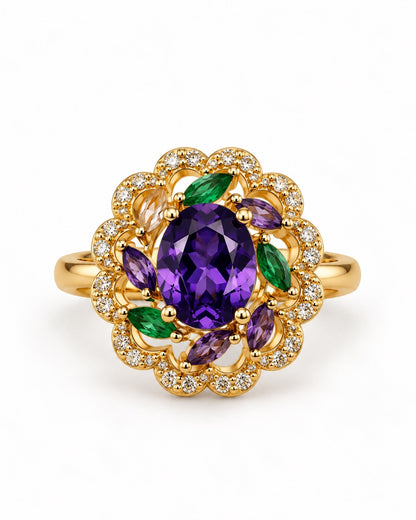 Bague dorée fleur zirconiums