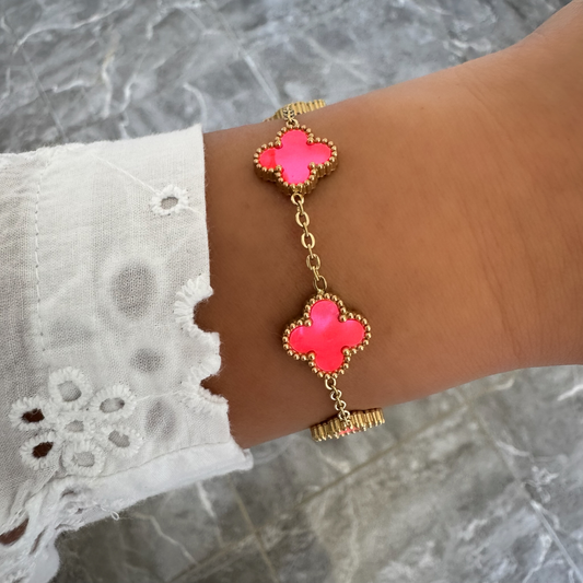 Bracelet Trèfle Maelya magenta doré