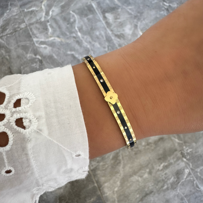 Bracelet jonc Flora noir