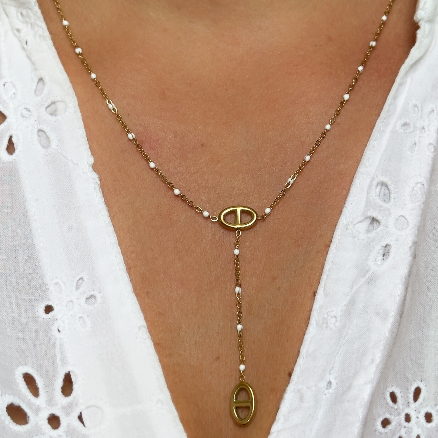 Collier Marine perles blanc