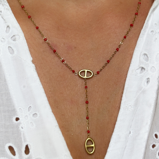 Collier Marine perles rouge