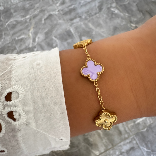 Bracelet Trèfle Maelya / Corelle mauve doré