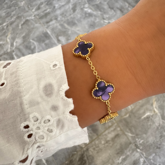 Bracelet Trèfle Maelya violine doré