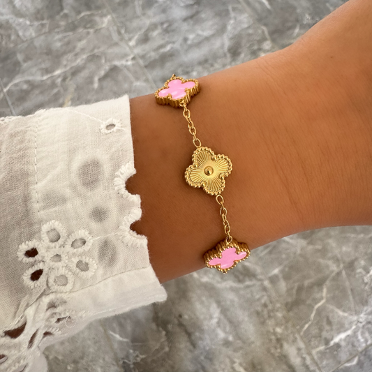 Bracelet Trèfle Maelya / Corelle rose doré