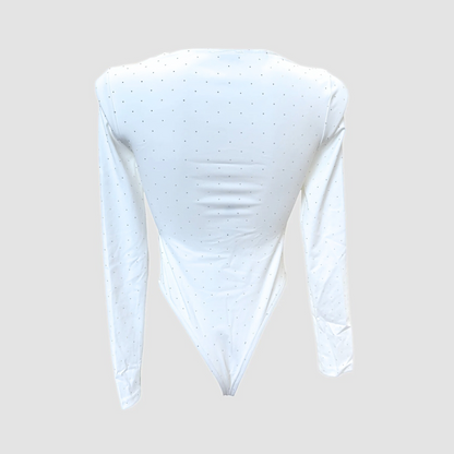 Body strass échancré – manches longues, coques intégrées (3 couleurs)